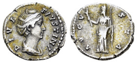 DIVA FAUSTINA I (Augusta, 138-140). Denarius. Rome.
Obv: DIVA FAVSTINA.
Draped bust right.
Rev: AVGVSTA.
Ceres, veiled, standing left, holding torch a...