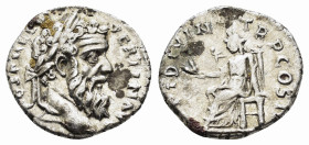 PERTINAX (193). Denarius. Rome.
Obv: IMP CAES P HELV PERTIN AVG.
Laureate head right.
Rev: OPI DIVIN TR P COS II.
Ops seated left on throne, holdi...