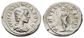 JULIA SOEMIAS (Augusta, 218-222). Denarius. Rome.
Obv: IVLIA SOAEMIAS AVG.
Draped bust right.
Rev: VENVS CAELESTIS.
Venus standing facing, head le...