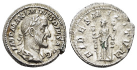 MAXIMINUS THRAX (235-238). Denarius. Rome.
Obv: IMP MAXIMINVS PIVS AVG.
Laureate, draped and cuirassed bust right.
Rev: FIDES MILITVM.
Fides standing ...