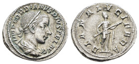 GORDIAN III (238-244). Denarius. Rome.
Obv: IMP GORDIANVS PIVS FEL AVG.
Laureate, draped and cuirassed bust right.
Rev: DIANA LVCIFERA.
Diana standing...