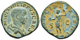 PHILIP II (Caesar, 244-247). Sestertius. Rome.
Obv: M IVL PHILIPPVS CAES.
Bareheaded, draped and cuirassed bust right.
Rev: PRINCIPI IVVENT / S - C.
P...