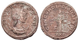 SEVERINA.(270-275).Antioch. Antoninianus.
Obv : SEVERINA AVG.
Bust of Severina, diademed, draped, on crescent, right.
Rev : CONCORDIAE MILITVM.
Concor...