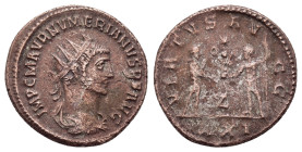 NUMERIAN.283-284 AD.Cyzicus Mint.AE Antoninianus
Obverse : IMP C NVMERIANVS P F AVG; bust of Numerian, radiate, draped, right
Reverse : CLEMENTIA TEMP...