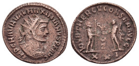 MAXIMIANUS HERCULIUS (286-305). Antioch.Antoninianus.
Obv : IMP C M AVR VAL MAXIMIANVS P F AVG.
Radiate and cuirassed bust right.
Rev : IOV ET HERCV C...