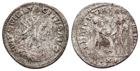 TACITUS.(275-276).Antioch.Antoninianus.
Obv : IMP C M CL TACITVS AVG.
Radiate, draped and cuirassed bust right.
Rev : CLEMENTIA TEMP E XXI.
Emperor st...
