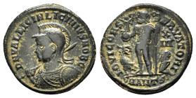 LICINIUS I (308-324). Follis. Cyzicus.
Obv: D N VAL LICIN LICINIVS NOB C.
Helmeted and cuirassed bust left, holding spear and shield.
Rev: IOVI CONSER...