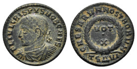 CRISPUS (Caesar, 316-326). Follis. Lugdunum.
Obv: FL IVL CRISPVS NOB CAES.
Laureate, draped and cuirassed bust left.
Rev: CAESARVM NOSTRORVM / PLGC.
V...