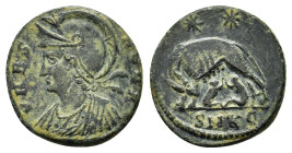 CONSTANTINE I THE GREAT (307/10-337). Commemorative series. Follis. Lugdunum. Obv: VRBS ROMA. Helmeted and cuirassed bust of Roma left. Rev: Lupa Roma...