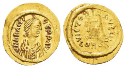 HERACLIUS (610-641). GOLD Tremissis. Constantinople.
Obv: δ N ҺЄRACLIЧS T P P AV.
Diademed, draped and cuirassed bust right.
Rev: VICTORIA AVGЧ ς /...