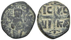MICHAEL IV . 1034-1041 AD.Class C.AE Follis. EMMA NOVHL around, IC-XC to right and left of Christ, with nimbate cross behind head, three-quarter lengt...