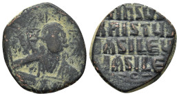 BYZANTINE.Anonymous FollIs. Time of Basil II & Constantine VIII.Circa 976-1025 AD.Constantinople Mint.AE Follis
Obverse : +EMMA-NOVHΛ/ IC XC; bust of ...