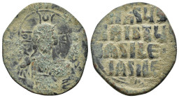 BYZANTINE.Anonymous FollIs. Time of Basil II & Constantine VIII.Circa 976-1025 AD.Constantinople Mint.AE Follis
Obverse : +EMMA-NOVHΛ/ IC XC; bust of ...