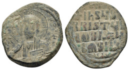BYZANTINE.Anonymous FollIs. Time of Basil II & Constantine VIII.Circa 976-1025 AD.Constantinople Mint.AE Follis
Obverse : +EMMA-NOVHΛ/ IC XC; bust of ...
