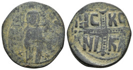 MICHAEL IV . 1034-1041 AD.Class C.AE Follis. EMMA NOVHL around, IC-XC to right and left of Christ, with nimbate cross behind head, three-quarter lengt...
