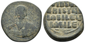 BYZANTINE.Anonymous FollIs. Time of Basil II & Constantine VIII.Circa 976-1025 AD.Constantinople Mint.AE Follis
Obverse : +EMMA-NOVHΛ/ IC XC; bust of ...