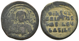 BYZANTINE.Anonymous FollIs. Time of Basil II & Constantine VIII.Circa 976-1025 AD.Constantinople Mint.AE Follis
Obverse : +EMMA-NOVHΛ/ IC XC; bust of ...