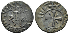 CILICIAN ARMENIA.Hetoum I.(1226-1270).Sis.Kardez.
Obv : Hetoum, with head facing, on horse prancing right.
Rev : Cross fourchée, with wedge in each an...