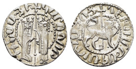 CILICIAN ARMENIA.Hetoum I and Zabel.(1226-1270).Sis.Half Tram.
Obv : Hetoum and Zabel standing facing one another, heads facing, holding between them ...