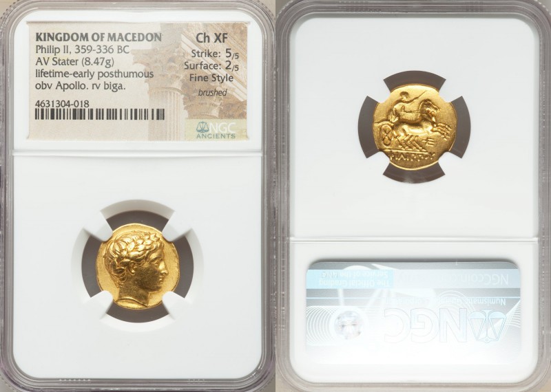 MACEDONIAN KINGDOM. Philip II (359-336 BC). AV stater (18mm, 8.47 gm, 6h). NGC C...