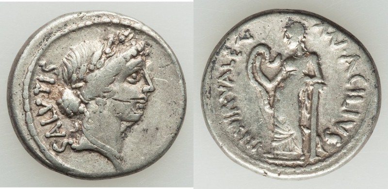 Mn. Acilius Glabrio (ca. 49 BC). AR denarius (19mm, 4.14 gm, 6h). VF. Rome. Laur...