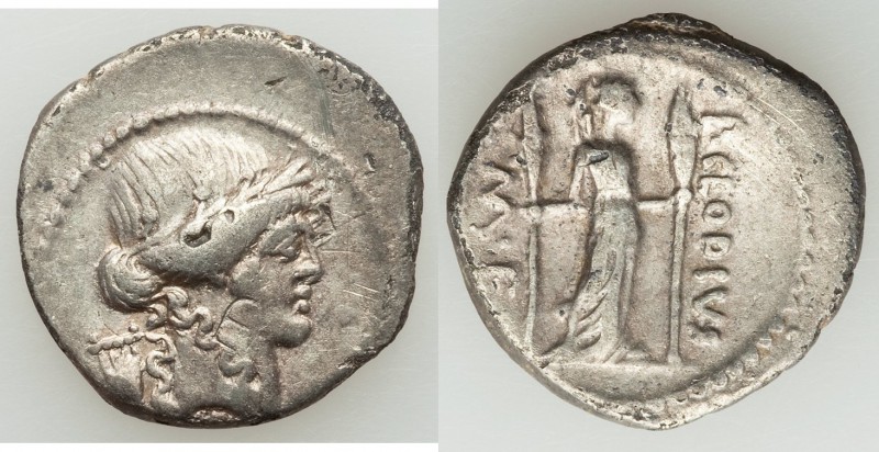 P. Clodius M.f. Turrinus (ca. 42 BC). AR denarius (19mm, 3.68 gm, 12h). VF. Rome...