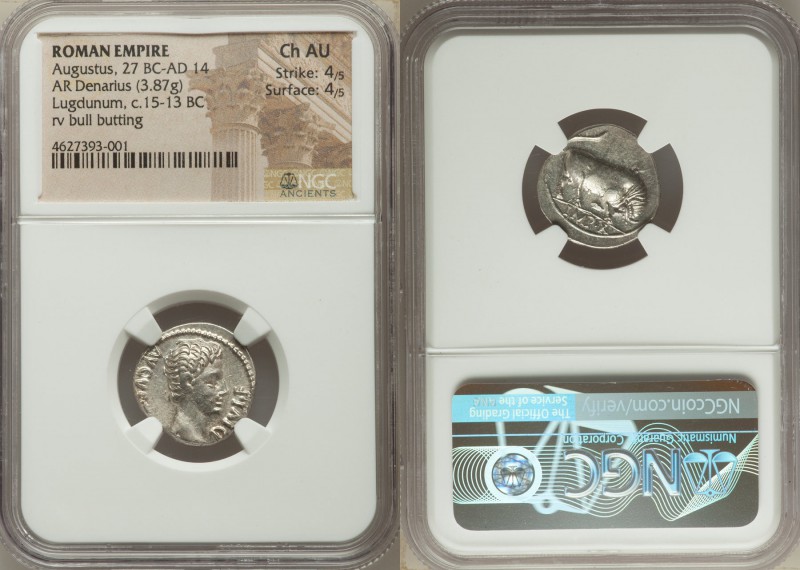Augustus (27 BC-AD 14). AR denarius (18mm, 3.87 gm, 7h). NGC Choice AU 4/5 - 4/5...
