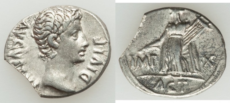 Augustus (27 BC-AD 14). AR denarius (20mm, 3.59 gm, 7h). VF, cut. Lugdunum, 15-1...