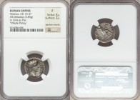Tiberius (AD 14-37). AR denarius (18mm, 3.85 gm, 4h). NGC Fine 3/5 - 2/5, bankers marks. Lugdunum, ca. AD 18-35. TI CAESAR DIVI-AVG F AVGVSTVS, laurea...