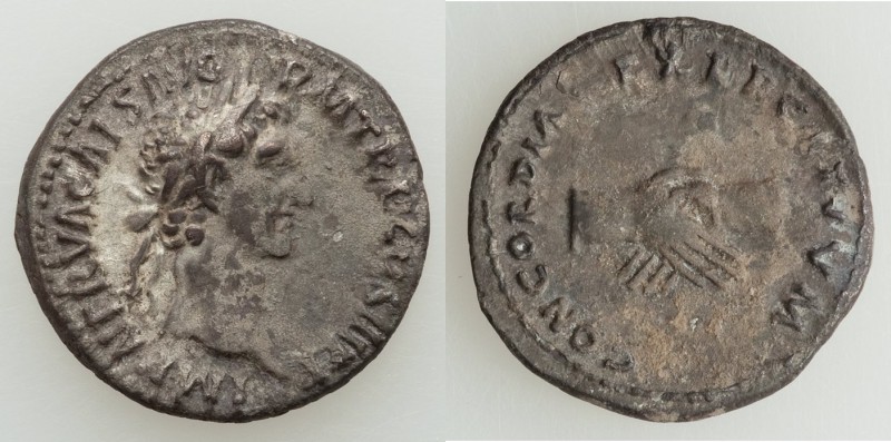 Nerva (AD 96-98). AR denarius (18mm, 3.34 gm, 7h). VF, verdigris. Rome, AD 97. I...