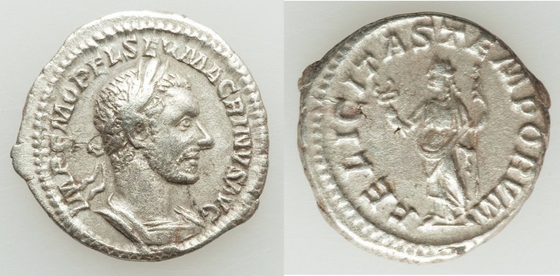 Macrinus (AD 217-218). AR denarius (19mm, 2.88 gm, 5h). VF. Rome. IMP C M OPEL S...