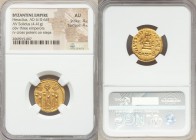 Heraclius (AD 610-641), with Heraclius Constantine and Heraclonas. AV solidus (19mm, 4.41 gm, 6h). NGC AU 4/5 - 4/5. Constantinople, 10th officina, ca...