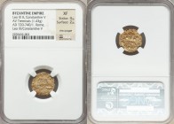 Leo III (AD 717-741) & Constantine V (AD 720-775). AV tremissis (16mm, 1.43 gm, 6h). NGC XF 4/5 - 2/5, rim scrape. Rome, ca. AD 735-741. D NO [LЄON] -...