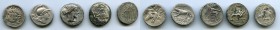 ANCIENT LOTS. Roman Republic. Ca. 90-46 BC. Lot of five (5) AR denarii. Fine - VF. Includes: L. Plautius Plancus (47 BC). Medusa facing. Crawford 453/...