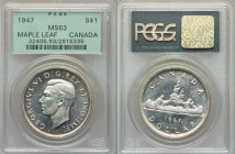 George VI "Maple Leaf" Dollar 1947 MS63 PCGS, Royal Canadian mint, KM37. 

HID09801242017