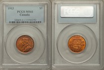 George V gold 5 Dollars 1913 MS61 PCGS, Ottawa mint, KM26. AGW 0.2419 oz. 

HID09801242017