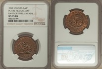 Province of Canada. Bank of Upper Canada 1/2 Penny Token 1852 MS65 Red and Brown NGC, Heaton mint, KM-Tn2, PC-5B2. Very well-preserved with surfaces e...