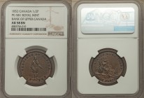 Province of Canada. Quebec Bank copper 1/2 Penny Token 1852 AU58 Brown NGC, PC-3. Misattributed on the insert as PC-5B1. 

HID09801242017