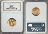 Republic gold 5 Pesos 1929 MS65 NGC, Medellin mint, KM204. 

HID09801242017