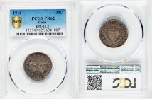 Republic Proof 20 Centavos 1916 PR62 PCGS, Philadelphia mint, KM13.2. Mintage: 50. Proof surfaces somewhat subdued by the eye-catching gun-metal tonin...