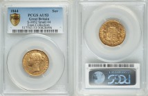Victoria gold Sovereign 1844 AU53 PCGS, KM736.1, S-3852. Small "44" variety. Ex. Ezen Collection

HID09801242017