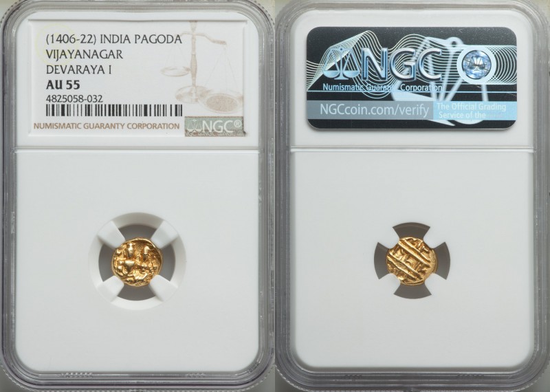 Vijayanagar. Devaraya I gold Pagoda ND (1406-1422) AU55 NGC, Fr-352, Mitch-879. ...