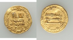 Abbasid. temp. al-Mahdi (AH 158-169 / AD 775-785) gold Dinar AH 168 (AD 784/5) About VF (graffiti, clipped), No mint (likely Madinat al-Salam), A-214,...