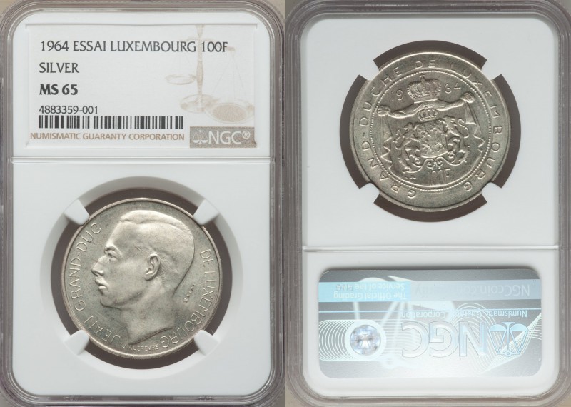 Jean silver Essai 100 Francs 1964 MS65 NGC, KM-E75. Mintage: 200. Showcasing abu...