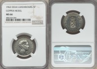 Charlotte copper-nickel Essai 5 Francs 1962 MS66 NGC, KM-E61. Mintage: 75. Exhibiting bold obverse die polish lines, just the most imperceptible of fl...