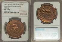 Charlotte bronze Essai 250 Francs 1963 MS64 Red and Brown NGC, KM-E69. Issued for the 1000th anniversary of the state. 

HID09801242017