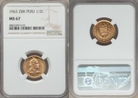 Republic gold 1/2 Libra 1963-ZBR MS67 NGC, KM209. A virtually flawless example exhibiting radiant luster and semi-prooflike mirrored fields, the whole...