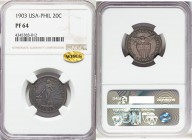 USA Administration Proof 20 Centavos 1903 PR64 NGC, Philadelphia mint, KM166. Mintage: 2558. Lovely lavender-gray, blue and gold toning, with sharp wi...
