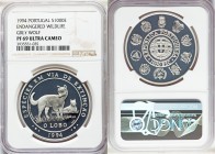 Republic Pair of Certified Proof 1000 Escudos PR69 Ultra Cameo NGC, 1) 1994, KM676a. Endangered wildlife grey wolf 2) 1999, KM715a. 25th anniversary r...