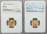 Nicholas II gold 5 Roubles 1898-AГ MS62 NGC, St. Petersburg mint, KM-Y62.

HID09801242017